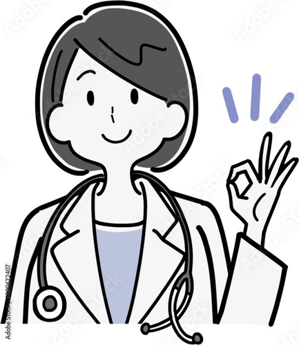 okサインを出す女医イラスト