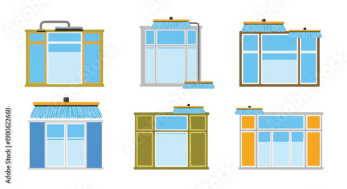 Colorful storefronts stand in a row, each with unique architectural details and vibrant colors, creating a cheerful and inviting street scene.