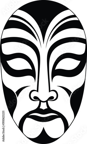 Traditional theatrical mask with black and white symmetrical face paint. Vector illustration