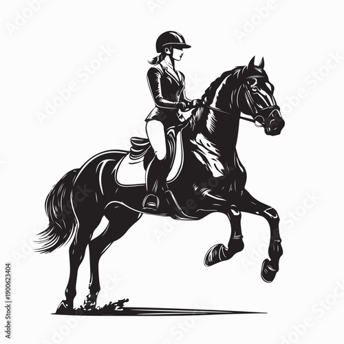 Teenage Girl Riding Bay Horse Performing Image Vector Isolated on White Background
