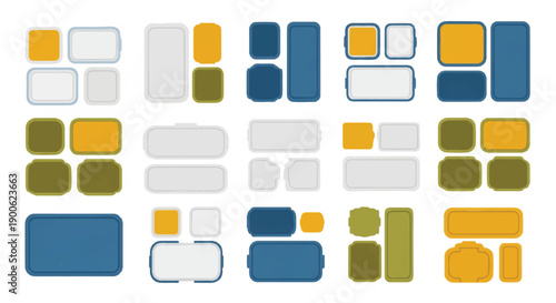 Colorful assortment of abstract shapes arranged on a white surface, creating a playful and modern composition with a minimalist aesthetic.