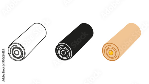 Three rolls of colored paper in a row on a white background Vector