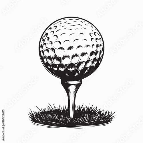 Close up view of golf ball on tee on golf course image vector on white background