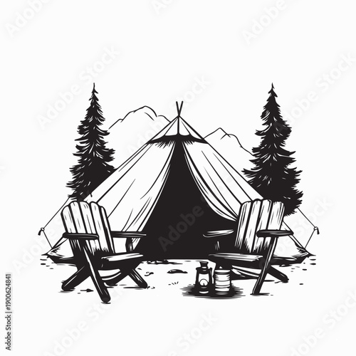 Cozy Glamping Tent With Lantern Image Vector Isolated on White Background