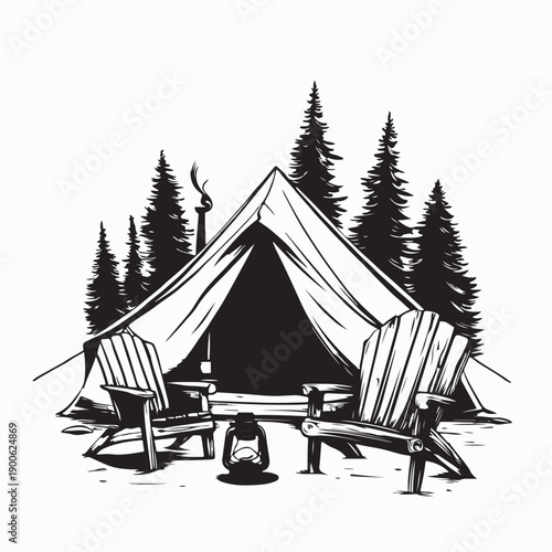 Cozy Glamping Tent With Lantern Image Vector Isolated on White Background