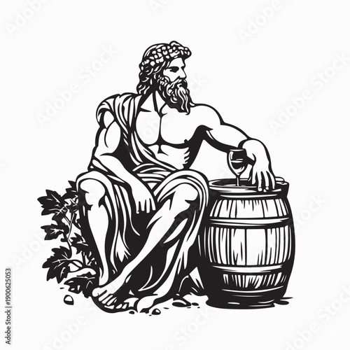 Dionysus Olympian Greek God Sitting Grapes Image Vector on White Background