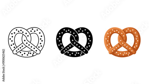 Three pretzels with different colors and patterns Vector