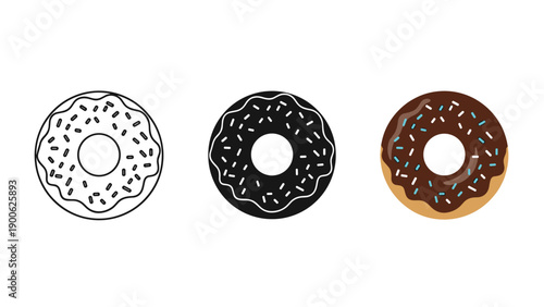 Three donuts with different toppings and glazes Vector