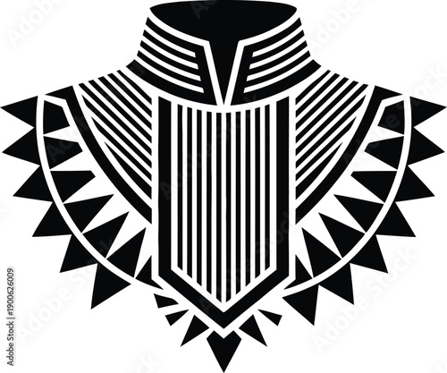 Tribal geometric neckline vector pattern with sharp triangular spikes and vertical stripes for tattoo design.