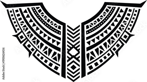 Black tribal tattoo design vector illustration featuring geometric neck collar pattern with maori style shapes for chest decoration.