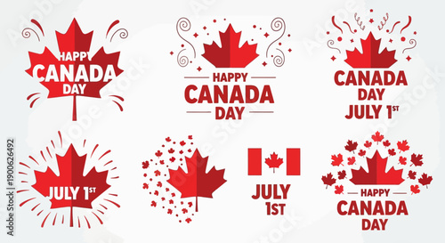 Collection of Canadian Maple Leaf Graphics Celebrating Canada Day with Festive Elements.
