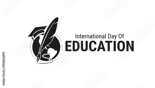 A logo for International Day of Education with a feather and globe