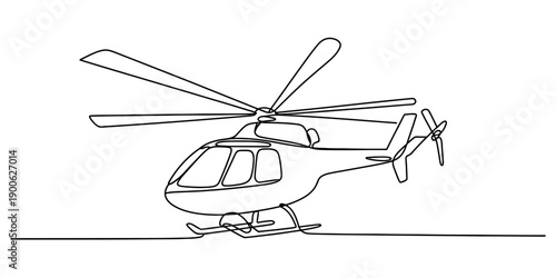 Simple black and white line drawing of a helicopter featuring its main rotor and tail rotor Vector, illustration