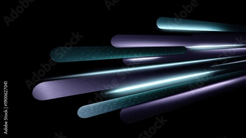 Abstract illustration of dynamic light streaks in a dark background, showcasing colors and motion in a high-tech design concept for digital media