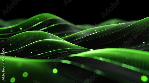 Abstract Green Waves Design with Smooth Flowing Motion and Soft Lighting in a Dark Background for Digital Artwork or Modern Conceptual Projects