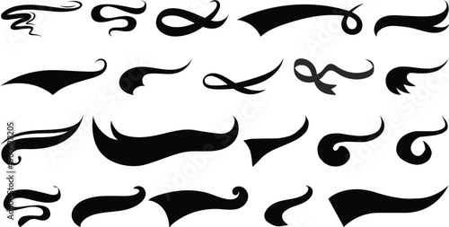 Hand drawn swoosh elements, and swoop underline typography tails shape in flat styles. Set of Swoosh vector. Set of ribbons. Design concept element collection. Vector illustration. 