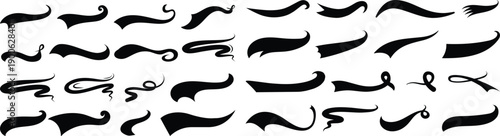 Hand drawn swoosh elements, and swoop underline typography tails shape in flat styles. Set of Swoosh vector. Set of ribbons. Design concept element collection. Vector illustration. 