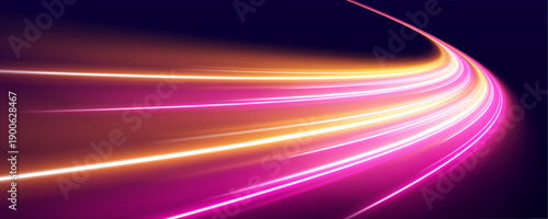 A glowing orange speed trail sweeps forward with smooth motion. Neon highlights emphasize dynamic energy and flow. A vibrant light path for modern digital scenes. vector