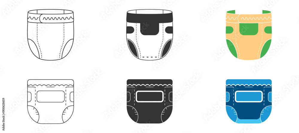 Obraz premium Baby diaper icon set, baby diaper vector design, colorful black and white vector style.