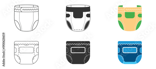 Baby diaper icon set, baby diaper vector design, colorful black and white vector style.