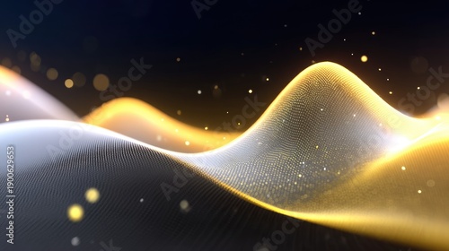 Abstract Waves of Light and Color, Flowing Lines with Golden Sparkles, Gentle Curves and Smooth Motion, Dreamy Background for Technology or Art Projects