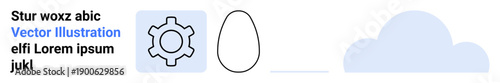 Gear icon, egg outline, and blue cloud. Ideal for cloud computing, automation, innovation, technology software creativity simple landing page. Line metaphor. Simple line icons