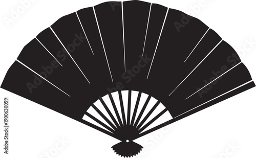 Black folding hand fan icon vector, isolated Japanese fan silhouette illustration