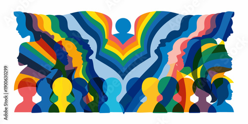 Abstract illustration of diverse faces forming a collective shape