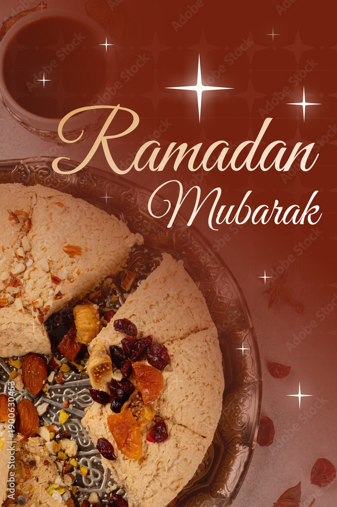 Fototapeta premium Celebration of Ramadan with traditional sweets and special greetings in a festive setting