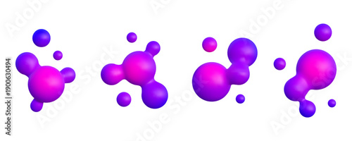Liquid lava blob set. Pink and purple metaball design, vector 3d sphere morphing collection, isolated on white background