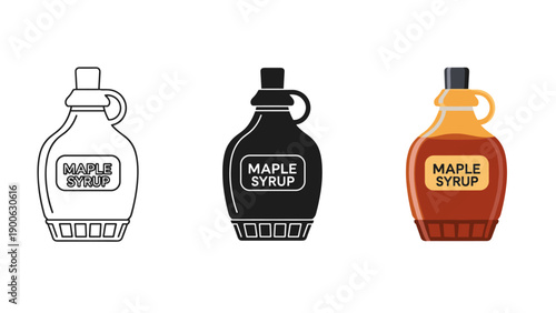 Three maple syrup bottles in different stages Vector
