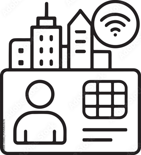 City wireless internet smart card with buildings and user icon