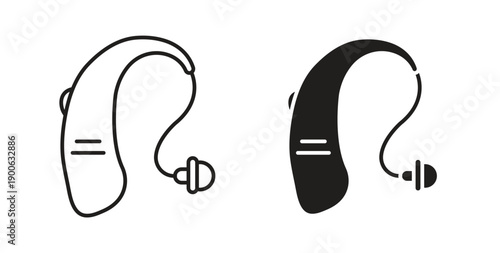 Hearing aid receiver icons. Vector linear icon isolated on white background.
