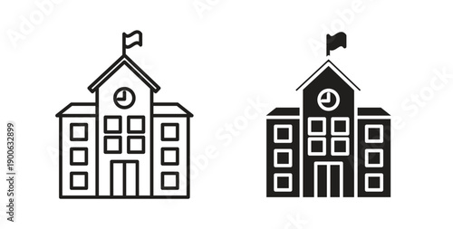 High school building icons. Vector linear icon isolated on white background.
