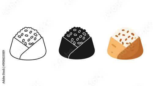 A digital illustration of three sushi rolls with different fillings and toppings. Vector