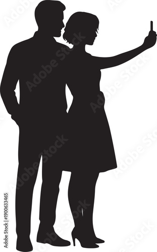 Black silhouette design with isolated white background of couple selfie
