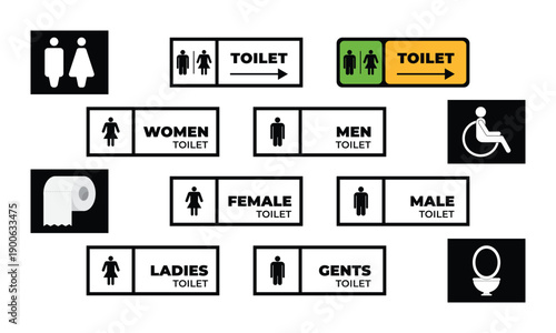 Restroom Toilet Symbols Men Women Unisex Disabled Paper WC Icons