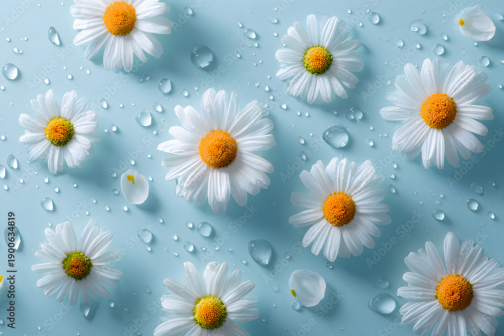 Obraz premium Fresh White Daisy Flowers Floating on Serene Blue Water