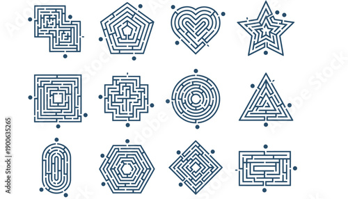 A collection of various maze designs on a white background