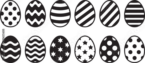 Easter egg outline design, black line art, coloring icon. Vector illustration isolated on transparent background
