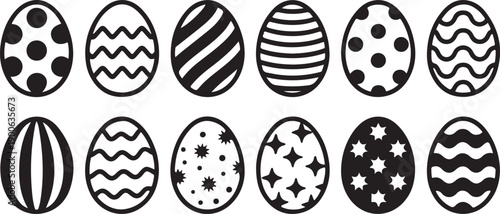 Easter egg outline design, black line art, coloring icon. Vector illustration isolated on transparent background