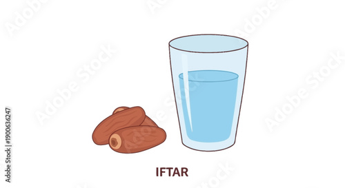 Vector illustration of Islamic Ramadan iftar with dates and water glass