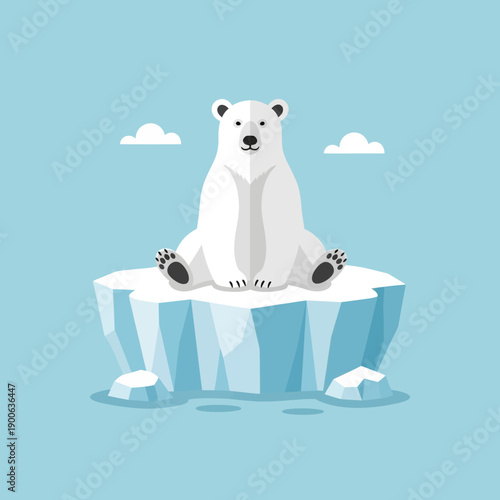 Polar Bear Sitting on Ice Floe, Arctic Wildlife, Climate Change Concept
