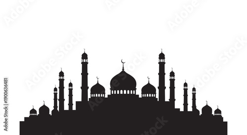 Vector illustration of an islamic mosque during ramadan with minarets and domes