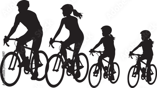 Family Biking Front View
