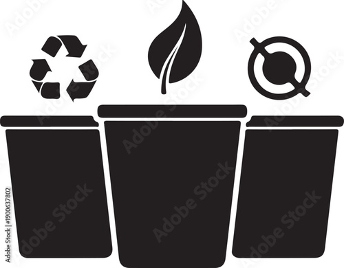 Recycling bins with symbols for ecofriendly waste disposal and sustainability practices