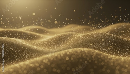Golden Particle Wave: Captivating abstract visualization, with a fluid, undulating wave form composed of countless shimmering golden particles, creating a sense of luxury.
