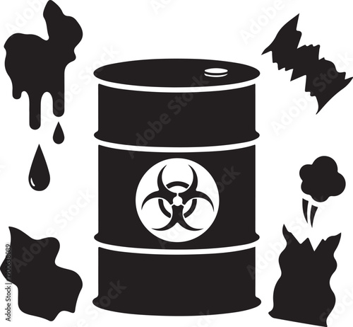 Toxicwastebarrelwithbiohazardsymbolanddangerouschemicalleakageisolatedontransparentbackground