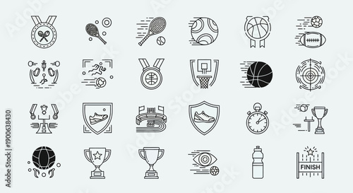 Collection of Monochrome Sport Icons and Achievement Symbols for Athletics Design
