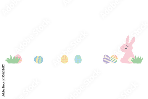 4月の園だよりに使いやすい シンプル手描きイラストカットシリーズ｜イースターのライン（イースターエッグ＋うさぎ） | Simple Hand-Drawn April Newsletter Illustration Series | Easter Egg and Rabbit Divider Line